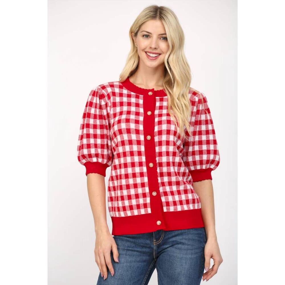 NEW FATE love me always gingham cardigan in red